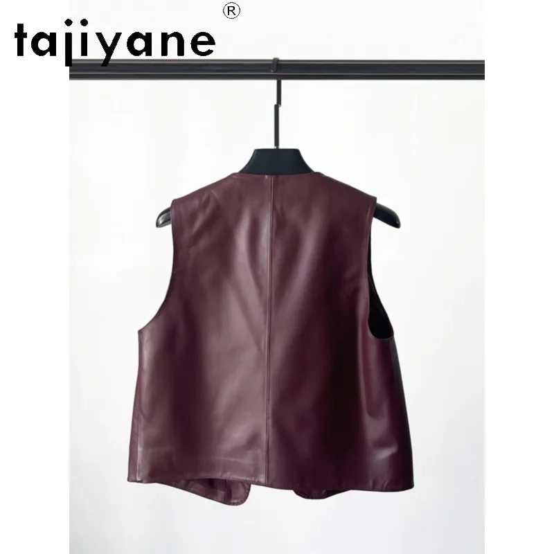 TAJIYANE Natural Sheepskin Genuine Leather Vest V-neck Sleeveless Leather Jacket Woman Slim Waistcoat Crop Veste Femme 2026 자켓