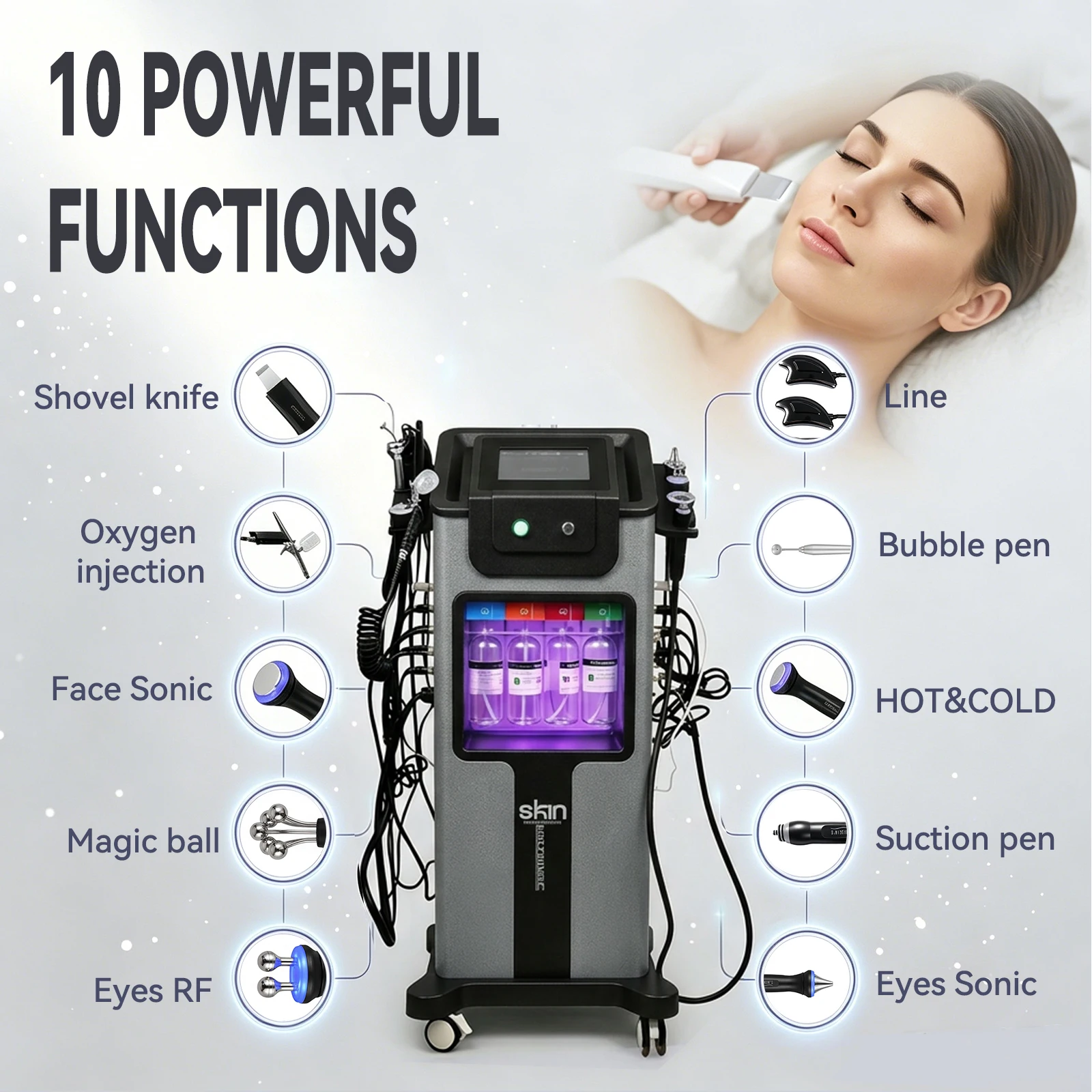 Podofo 10-in-1 Professionelles Gesichts-Schönheitsgerät Hydra Facial Maschine Hydrodermabrasion Aqua Peeling Sauerstoff-Jet Tiefenreinigung Hautstraffung Verjüngung Aufhellung Schönheitsmaschine Salon SPA Hautpflegegerät – Detail 8
