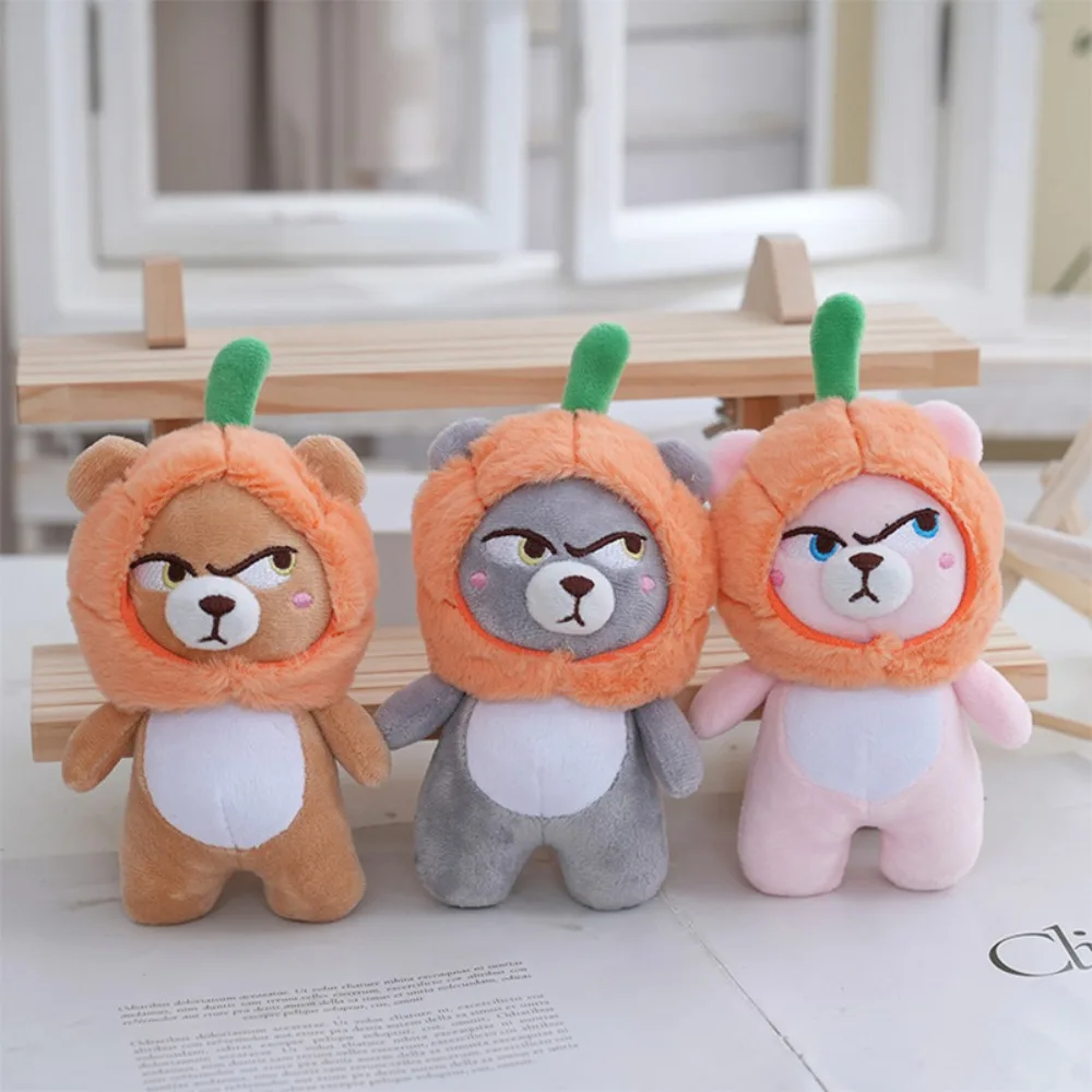 LLavero de peluche con capucha de calabaza y oso enojado, llavero con dije para bolso, accesorios divertidos para mochila para mujeres, niñas y niños, regalo para decoración de Halloween