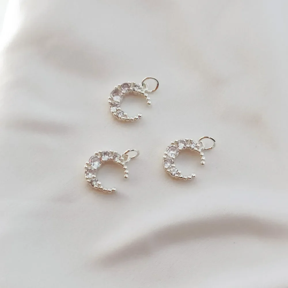 Silver Accessory Set with Zircon Moon Pendant Bracelet, Necklace Pendant, Outer Diameter 12mm, Material for Jewelry Accessories