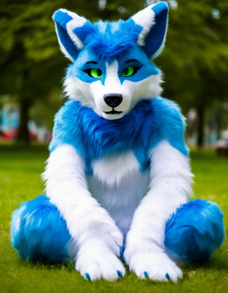 Blue and White Husky Dog Fox Fursuit Mascot Costume Long Fur Adult Fancy Party Dress for Halloween Show