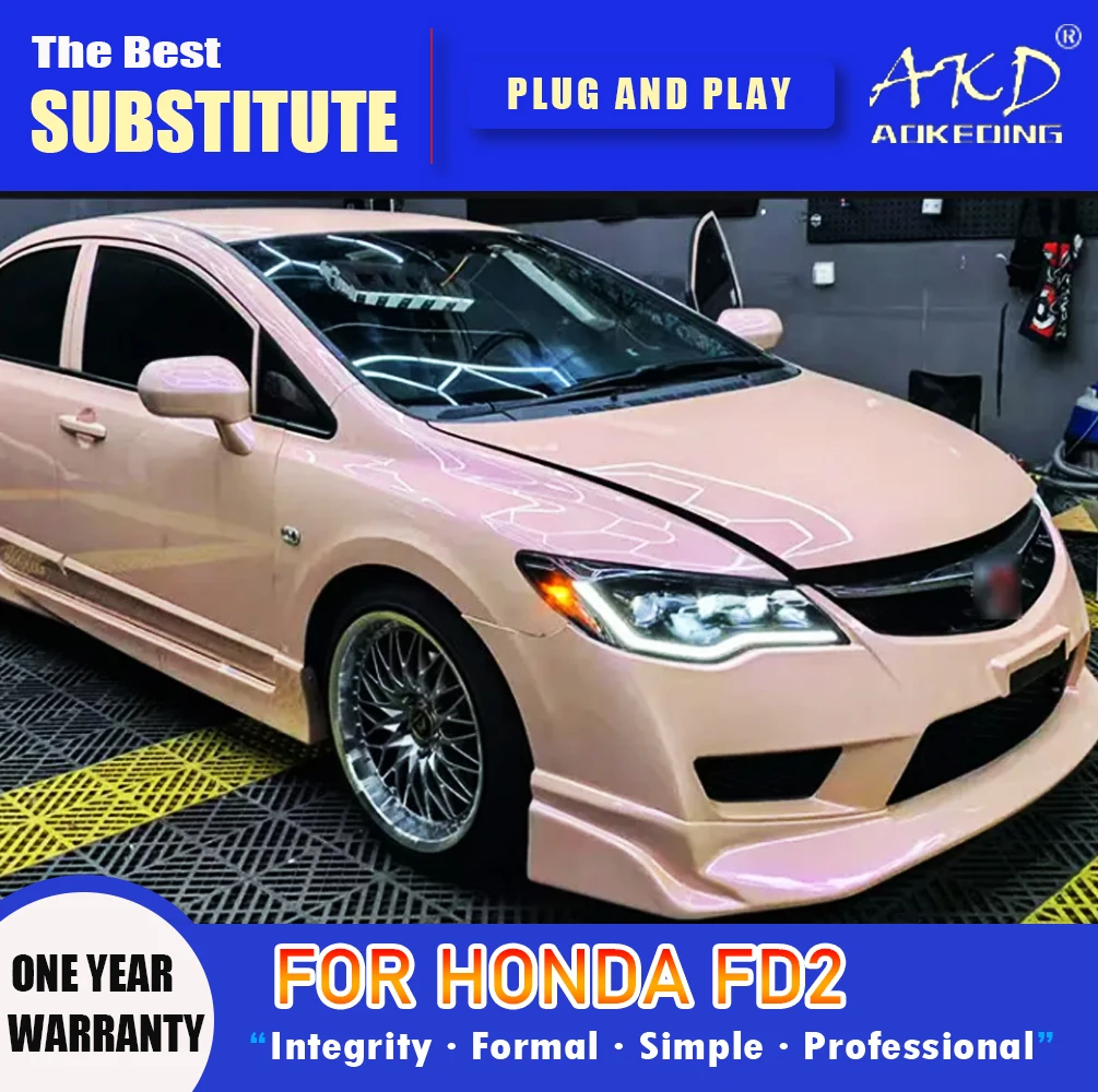 AKD Head Lamp for Honda FD2 LED Headlight 2006-2012 Headlights Civic 8th DRL Turn Signal High Beam Angel Eye Projector Lens