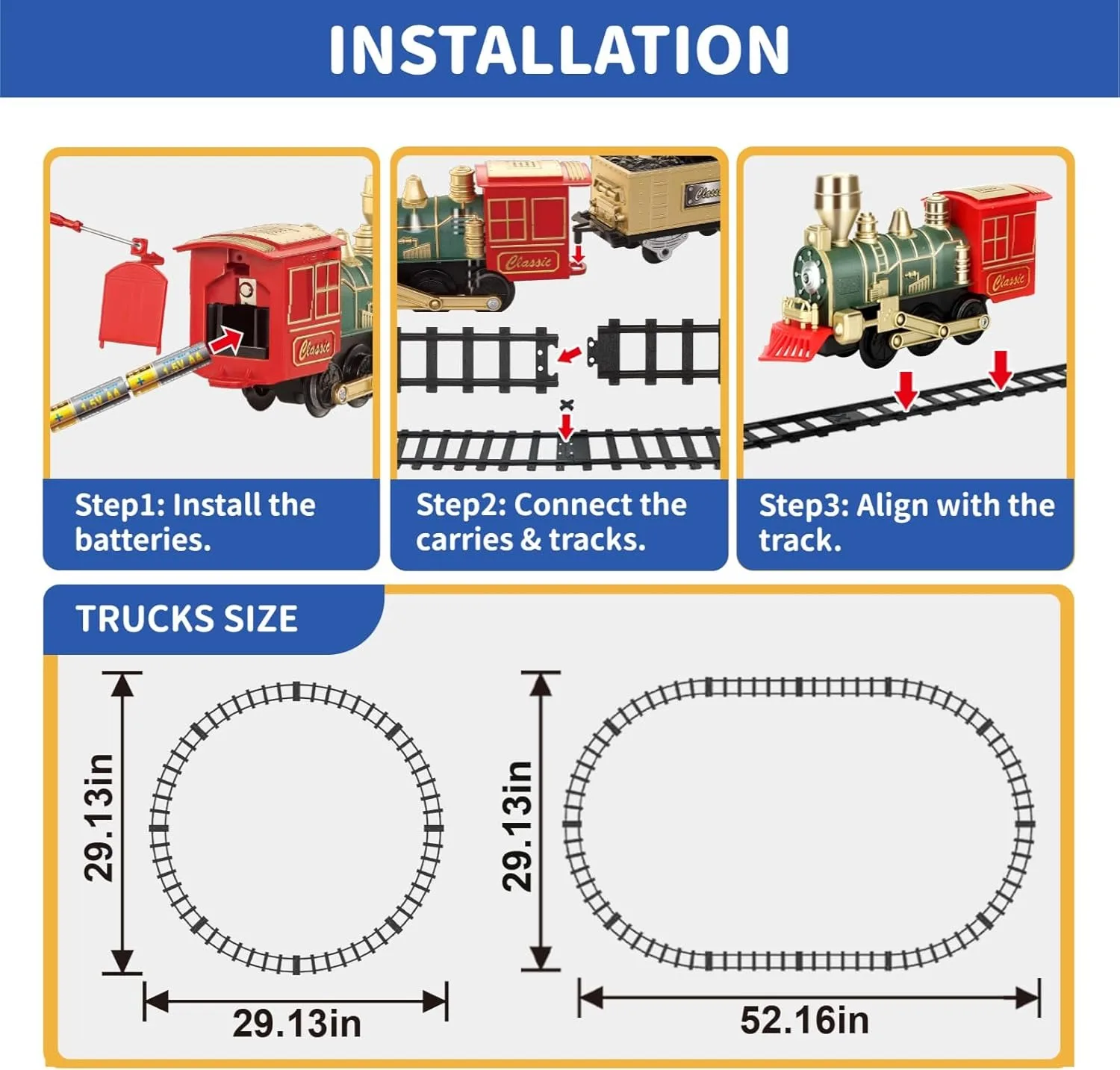 ชุดรถไฟฟ้าสำหรับเด็ก ของเล่นรถไฟใช้แบตเตอรี่ พร้อมไฟและเสียง ชุดรถไฟต้นคริสต์มาสคลาสสิกสำหรับวางรอบต้นคริสต์มาส