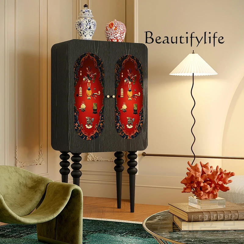 

yj9 French Chinese style antique locker living room bedroom high-footed storage cabinet solid wood painted custom medieval locke