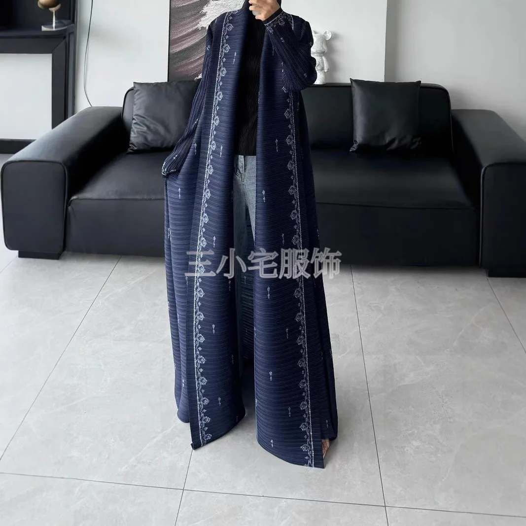 Pleats Pleated Abaya Gown Windbreaker Autumn New Coat Cape Print Lady Fashion Loose Long Lady Dress Plus Size Women Clothing