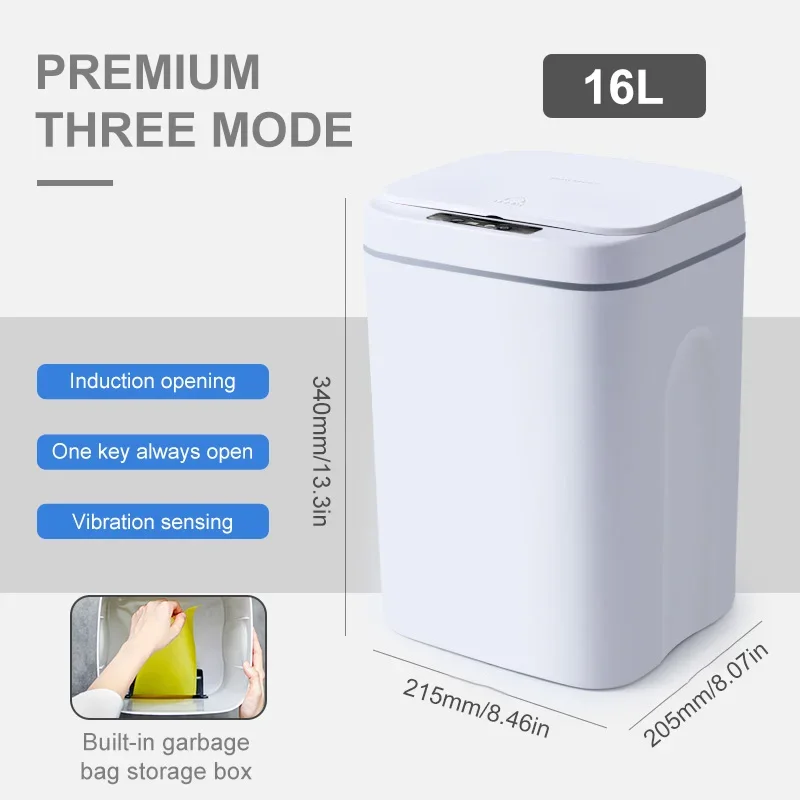 16L High-End Intelligent Trash Can Automatic Touch Bathroom Toilet Trash Can Kitchen Trash Can Intelligent Sensing Trash Can