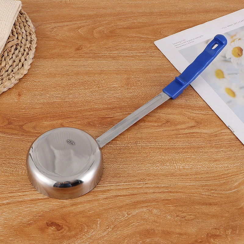 C Kitchen Cooking Tableware Anti-Hot Pizza Spread Ladle Measuring Soup Spoon Stainless Steel Sauce Spoon With Long Rubber Handle