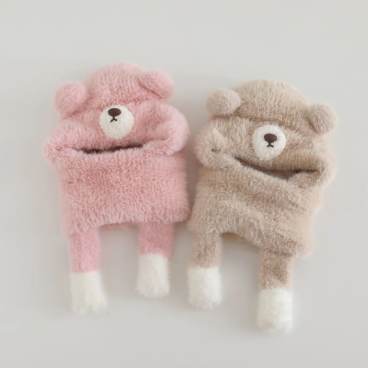 

Зимняя детская шапка-балаклава с милым медведем, плюшевая вязаная цельная шапка-шарф, ветрозащитная теплая детская маска для лица для мальчиков и девочек, шапка