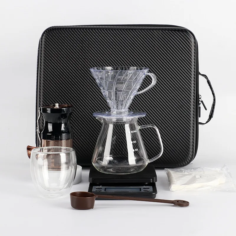 Hand brewed coffee set combination, hand crank bean grinder
