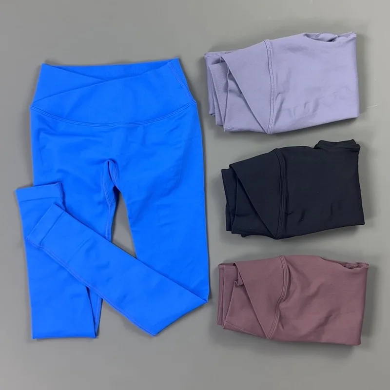Crossover V Waist Fleece Lined Jogger Pants Women Butt Lifting Tummy Control High Stretch Pants Fitness Running Sports Leggings