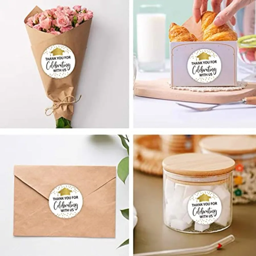 شكرًا لك على الاحتفال معي ملصقات التخرج وأعياد الميلاد المفضلة باللون الذهبي اللامع 50 قطعة مستديرة 2 بوصة #4