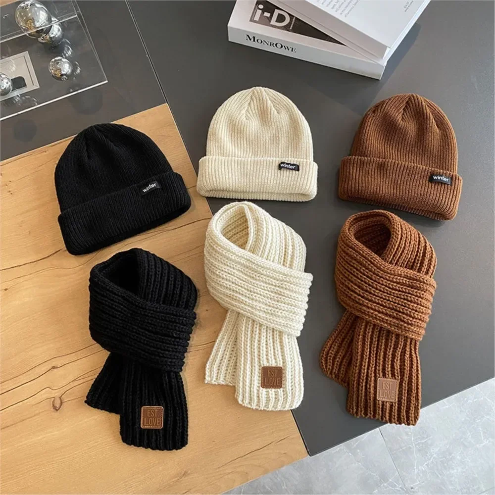 2PCS/Set Letter Baby Scarf Hat Winter Knit Warm Infant Boy Girl Pullover Cap Outdoor Windproof Anti-Cold Kids Neckerchief