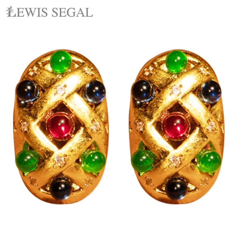 

LEWIS SEGAL Colorful Crystal Stud Earrings Luxury Design High-Quality Unique Vintage Fine Jewelry For Women 18K Gold Plated