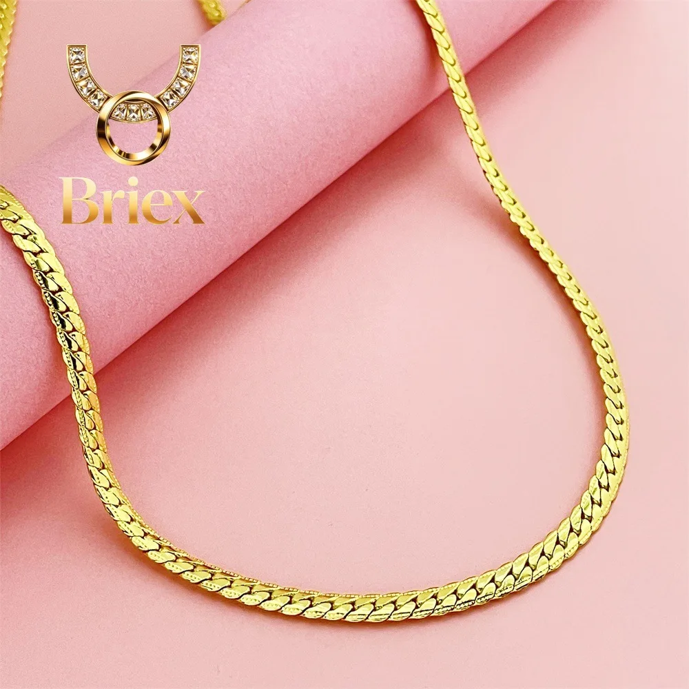 Briex Jewelry Luxury 24K 9999 Pure Gold real gold Men's Women's Necklace 5MM Flat Snake Necklace Cuba