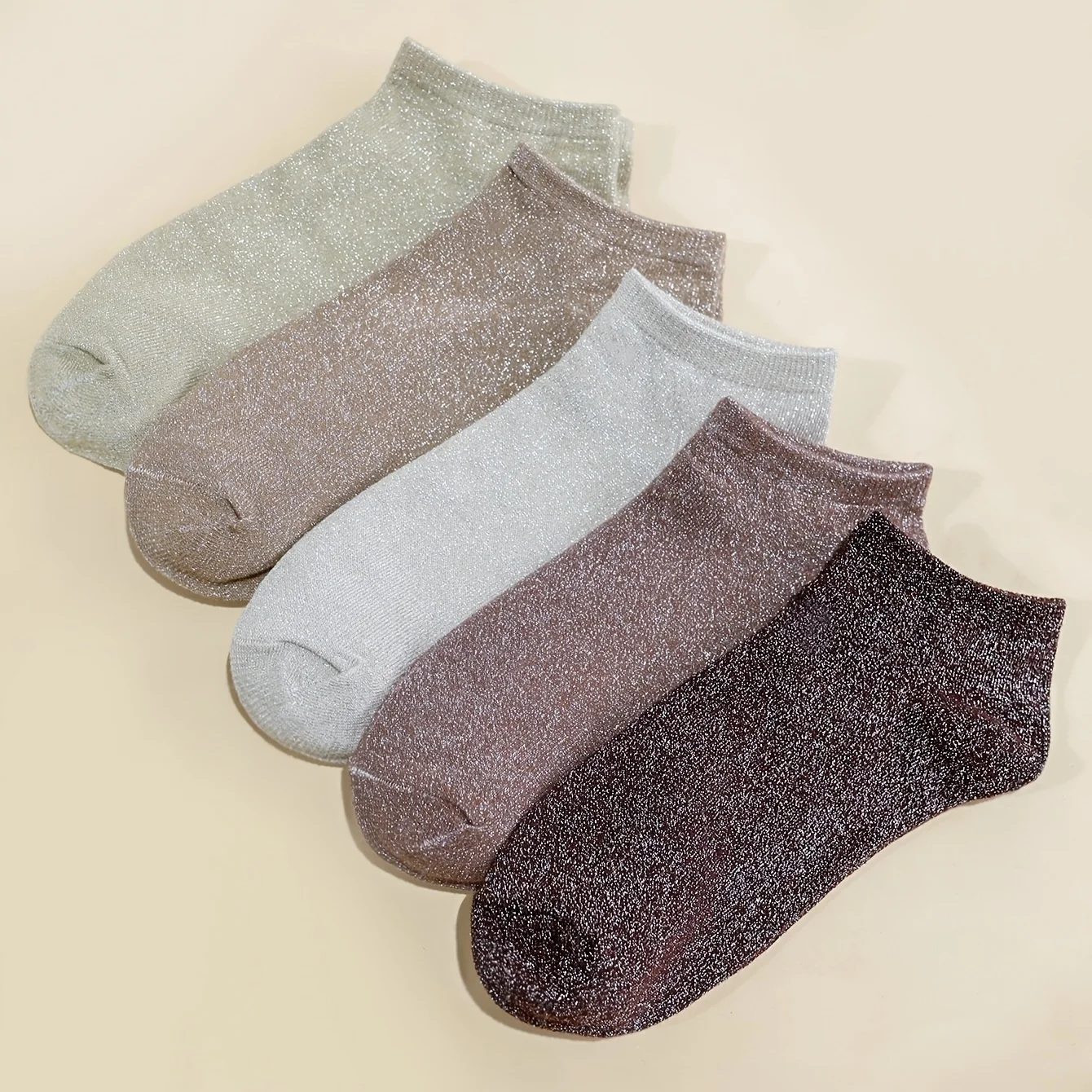 5 Pairs of Men's Retro Coffee Colored Shiny Ankle Socks for Daily Casual Wear Lightweight and Breathable Four Season Short Socks