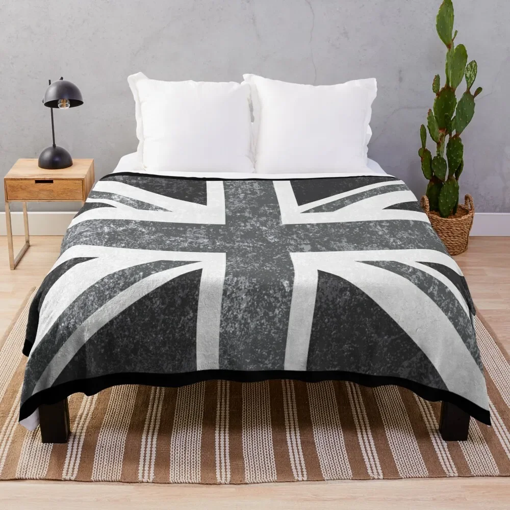 Union Jack Vintage Grayscale - United Kingdom Flag Throw Blanket christmas gifts For Sofa Thin Flannel Fabric Blankets