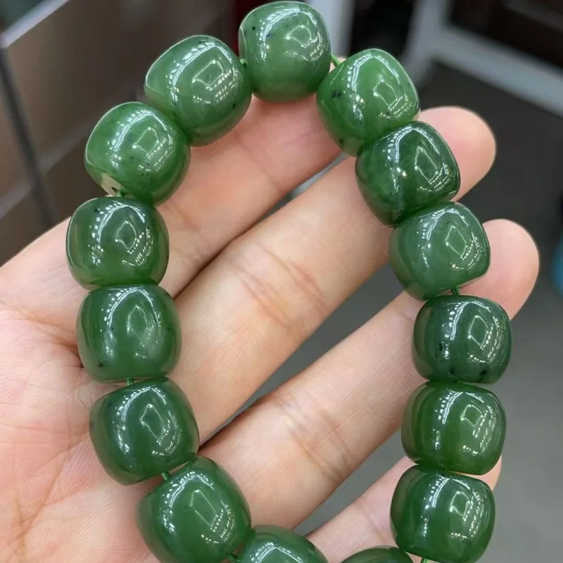 SGARIT Really Natural Jade Bracelet Green Round Beads Jade Strings Elastic Rope Men and Women Couple Hand Jewelry