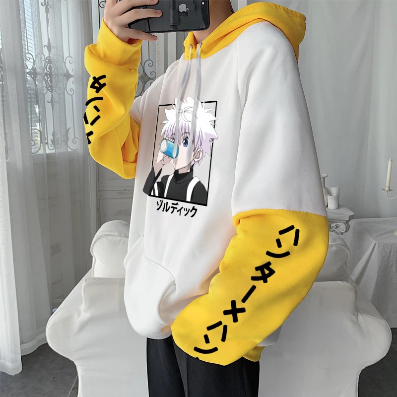 Killua Zoldyck Anime Hunter X Hunter Harajuku Hoodie Clothes Unisex Pullovers Autumn Winter Fashion Hip Hop Patchwork Sweatshirt