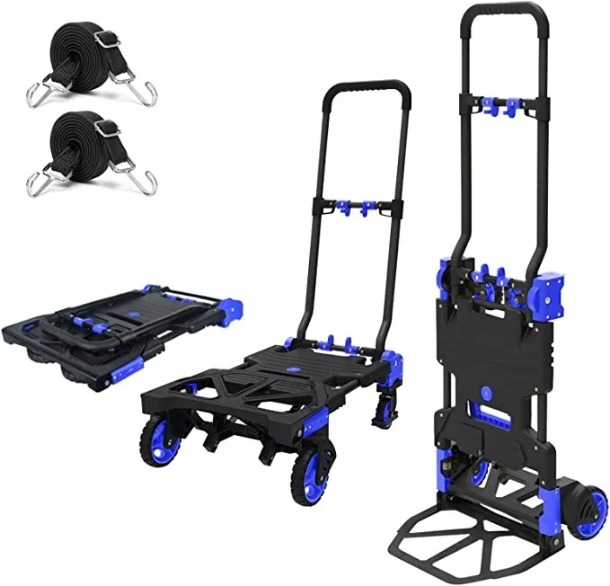 

Folding Hand Truck Heavy Duty 330LB Load Carrying Convertible Dolly Cart with Retractable Handle 2 in 1 Dual Functional Handcart