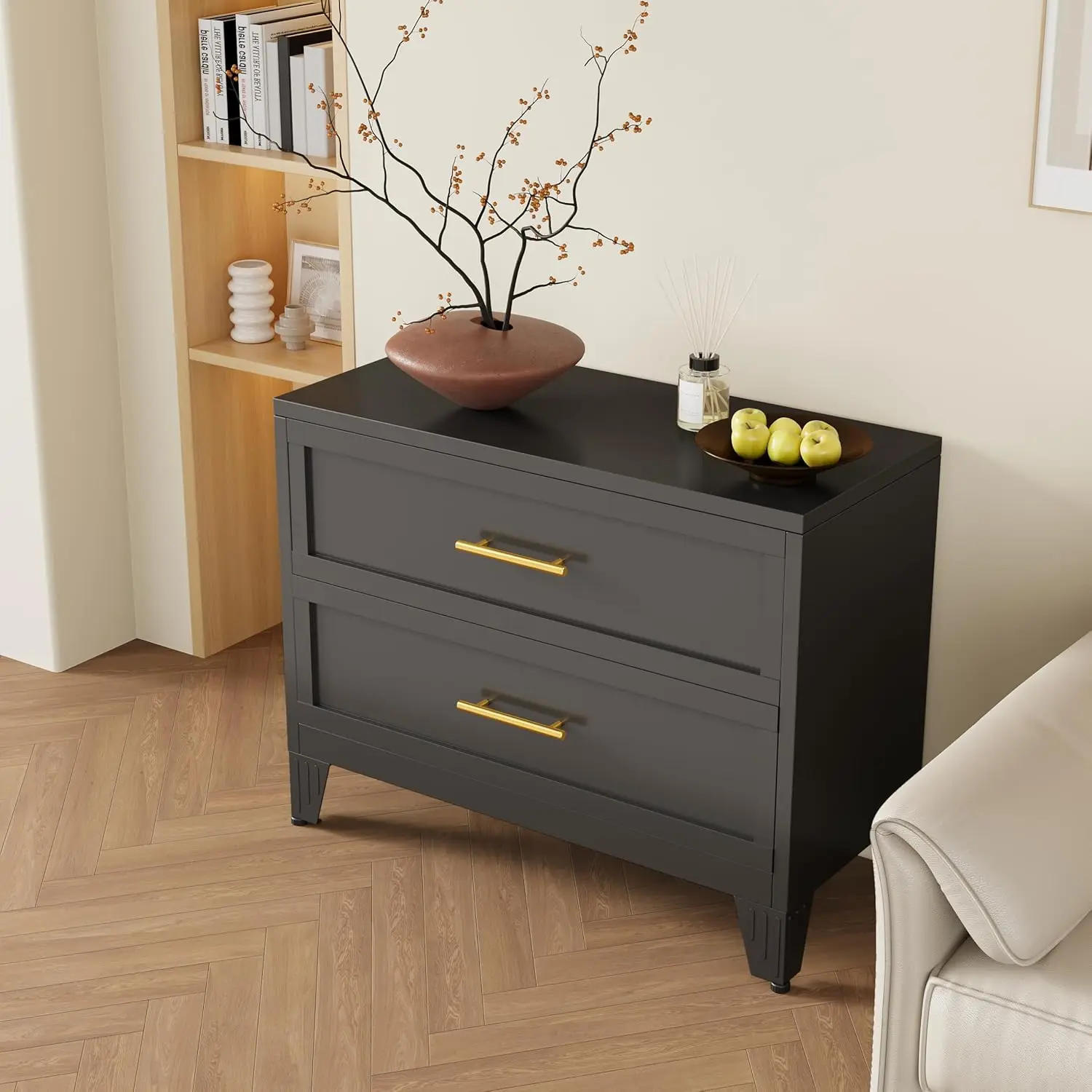 

32" W 2 Drawer Metal File Cabinet Organizer for Home Office Clothes Kids Room Living Room Black Customized