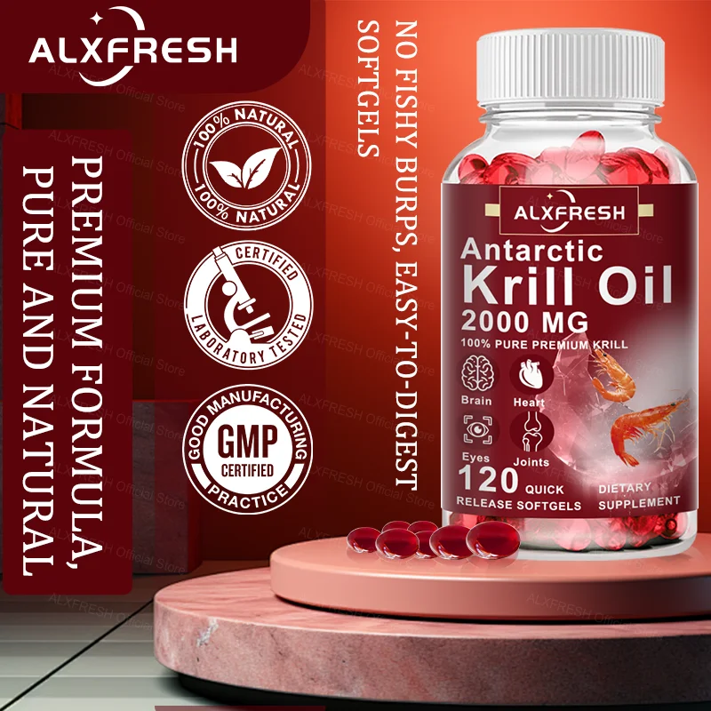 Antarctic Krill Oil 2000 mg Capsules | 3X Strength Natural Source of Omega-3 EPA, DHA, with Astaxanthin Phospholipids Supplement
