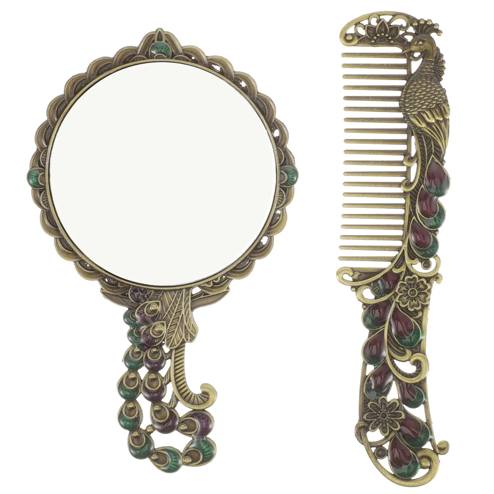 1 ensemble 1 ensemble Vintage métal poche avec peigne Portable Compact miroir de maquillage pour voyage petit léger à main vanité rétro