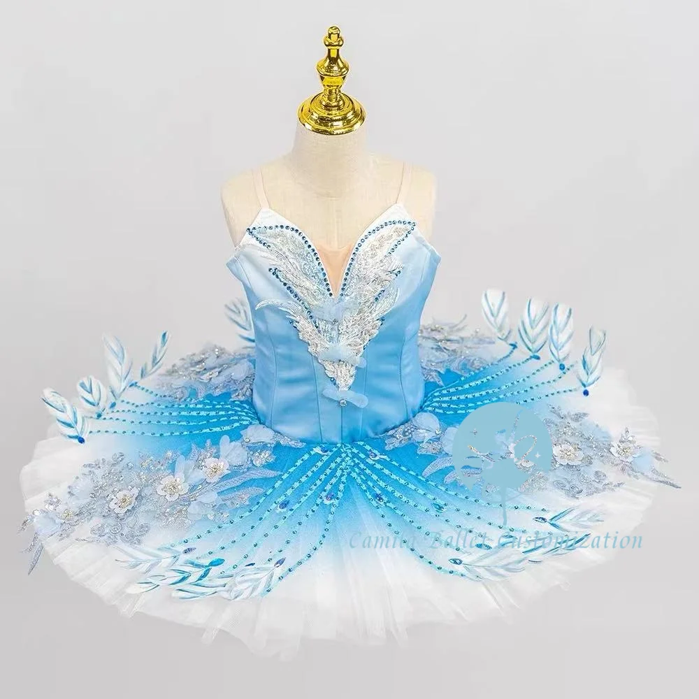 

Haute couture new blue gradient sleeping beauty blue bird change feather ballet tux performance skirt adult and kids