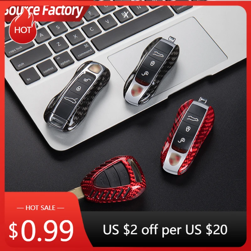 

Car Stickers Real Carbon Fiber Key Fob Cover for Porsche 718 911 Carrera 918 Spyder Boxster 981 Cayenne 92A Cayman 981 for