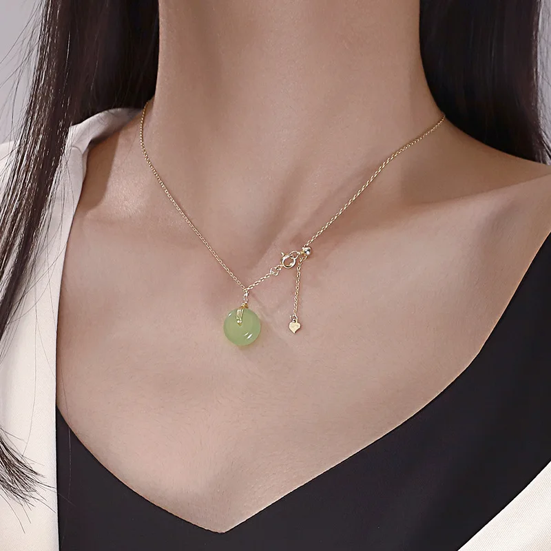 925 Stamp Silver Color Hetian Jade Necklace for Women Fashion Peace Ｈappine Jewelry Girls' Gift Dropshipping Wholesale