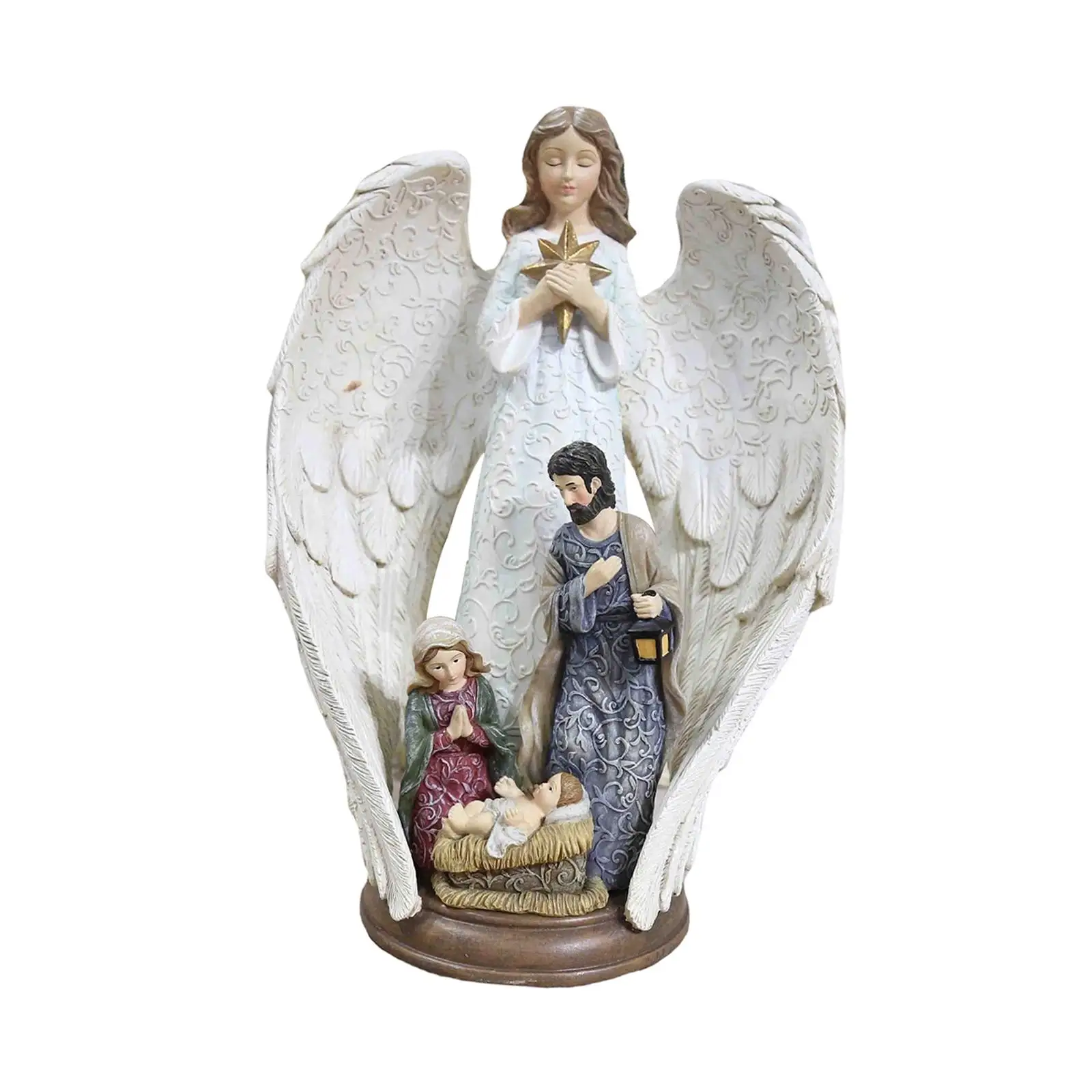 Holy Family Statue Resin Sculpture Hand Painted Decorative Collectable Nativity Scene Figurines Jesus Figure for Living Room