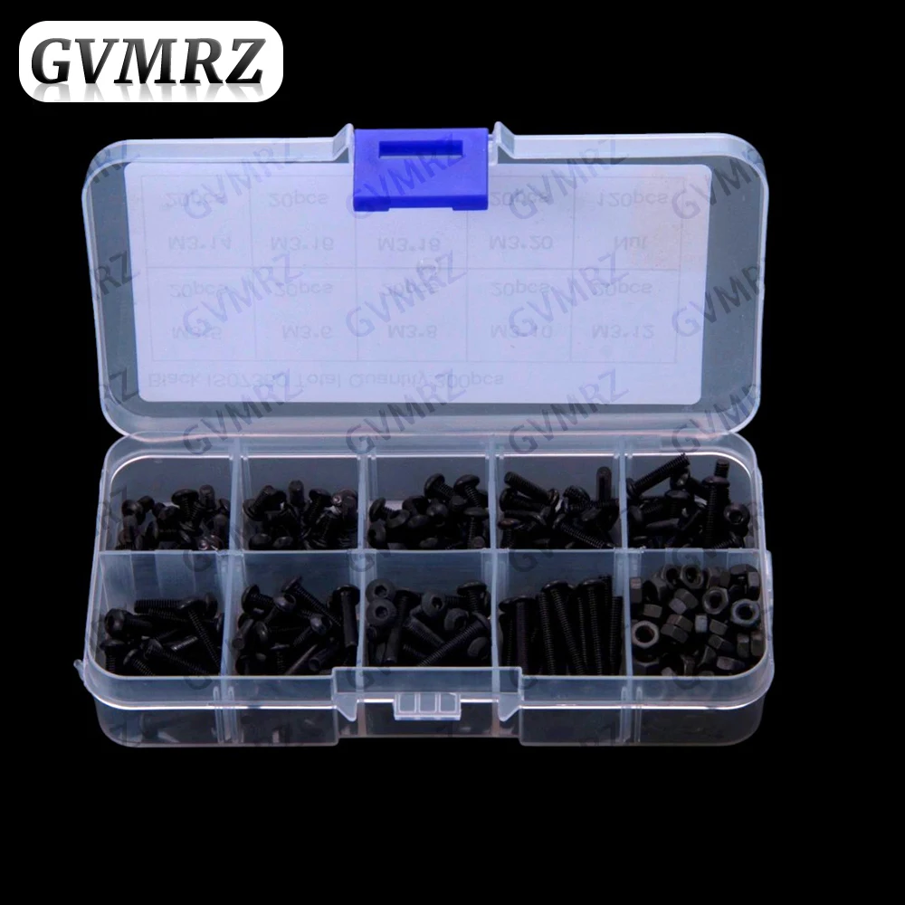 300 Stück M3*5 M3*6 M3*8 M3 Schwarze Flachkopfschrauben mit Innensechskant M3*5 M3*6 M3*8 M3*12 M3*14 M3*16 M3*18 M3*20 M3 Mutter