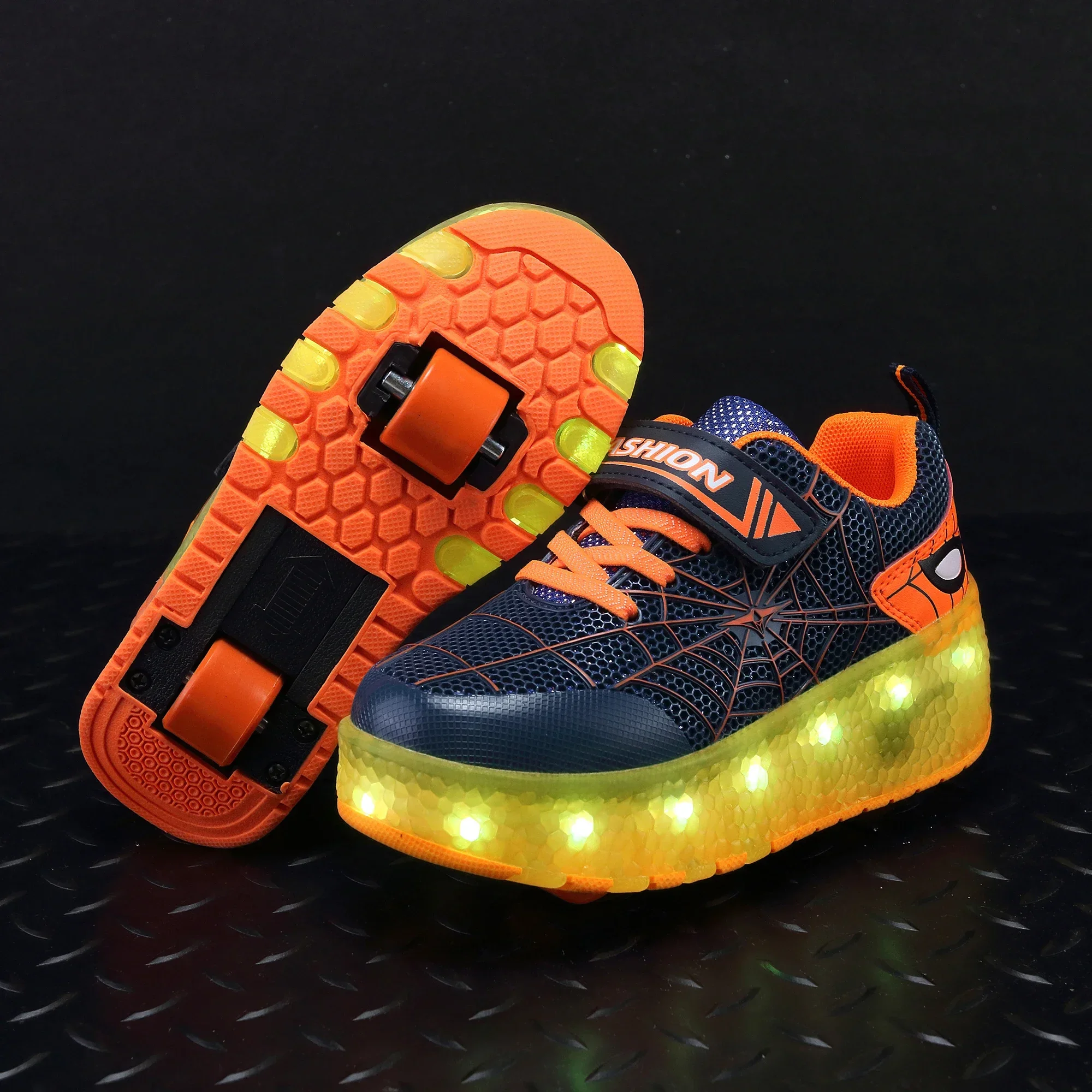 

Kid Sneakers Spider Cartoon Boys Girls Casual Shoes Sport Roller Skates Child Skate Shoes Mesh Usb Charge Luminous Shoes Outdoor