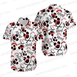 New Summer Boys&Girls Disney Mickey Mouse Bow Avatar Cruise Pirate Hawaiian Shirt Kid/Adult Casual Cute Cartoon Vacation Shirt