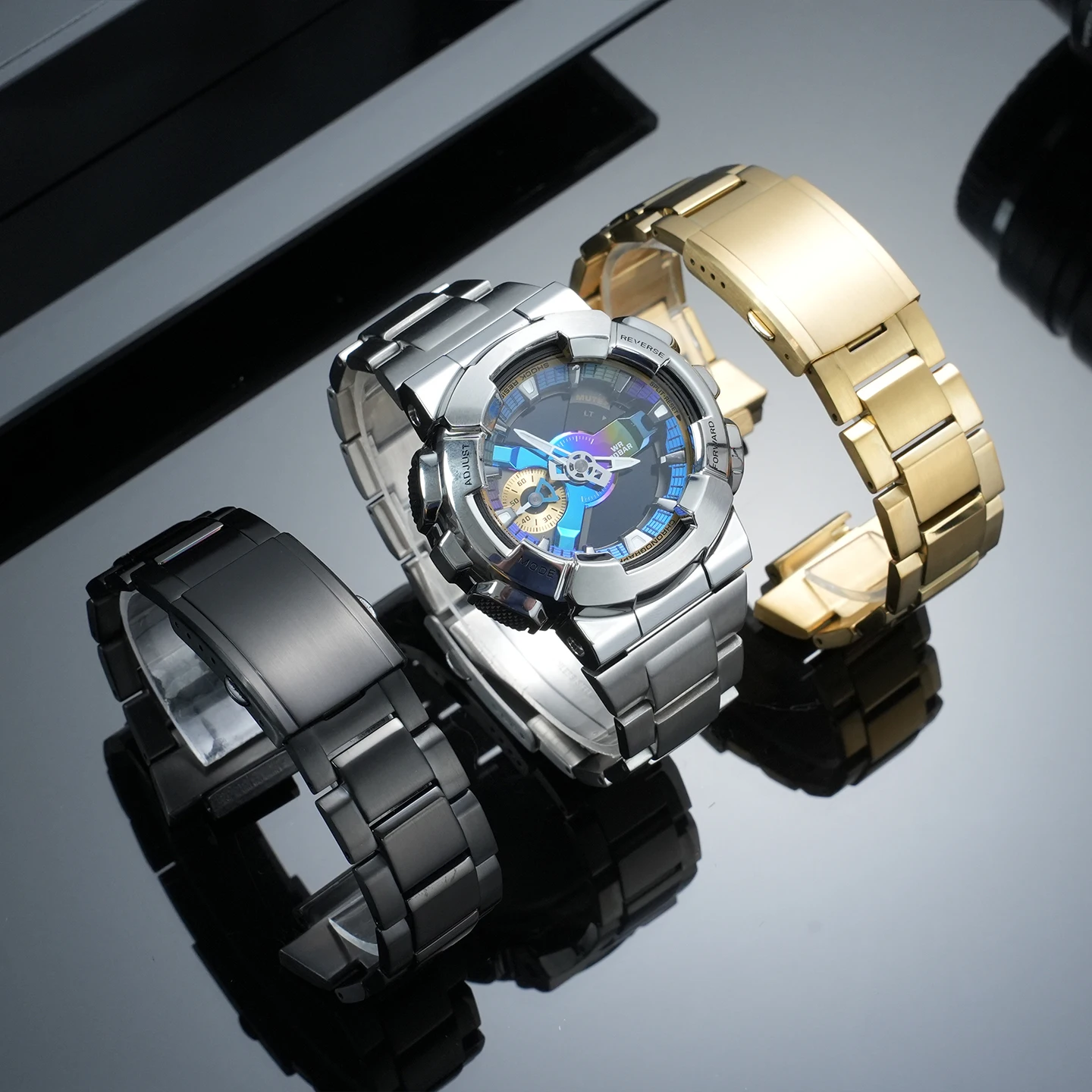 Full Stainless Steel Conversion Kit for Casio G-Shock GM-110,Solid Metal Case & Bracelet Set,Replacement Metal Watch Band