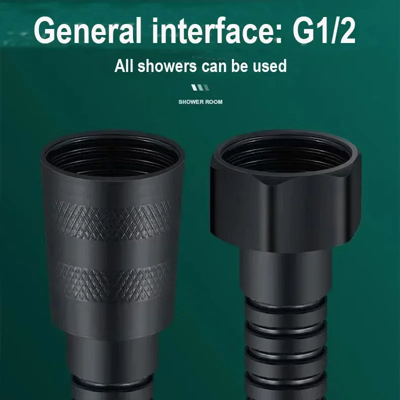 Manguera de ducha de acero inoxidable de 1,5/2M, tubo de ducha negro/plateado, accesorios de piezas de repuesto de grifo de baño de Pvc