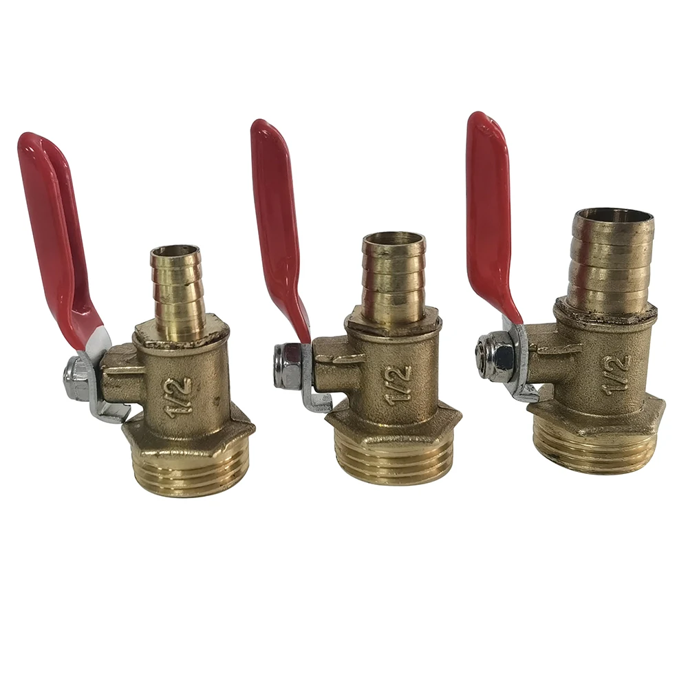 Brass Barbed ball valve1/2 Male FemleThread Connector Joint Copper Pipe Fitting Coupler Adapter 8/10/12mm Hose Barb