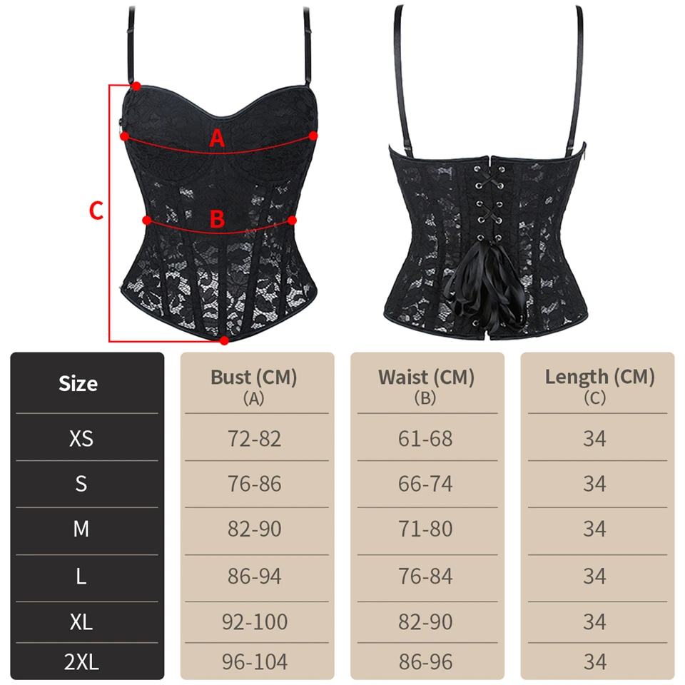 Wechery Damen Spitzenkorsett-Oberteil mit Reißverschluss vorne, Bustier, Taillenformer, Schnürung hinten, sexy Dessous, Y2K Gothic Camisole Tanktops – Detail 1