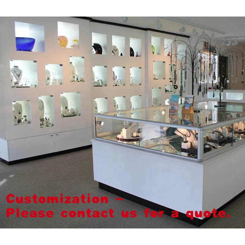 custom.High-end Jewelry Display Furniture Wooden Jewelry Wall Showcase Modern Jewelry Display Counter Cabinet Shop