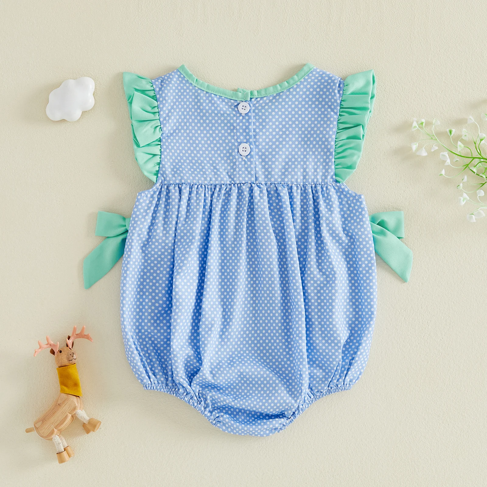 Sweet Baby Girl Summer Romper Sleeveless Sheep Embroidery Bow Bodysuit Newborn Girls Playsuit Sunsuits
