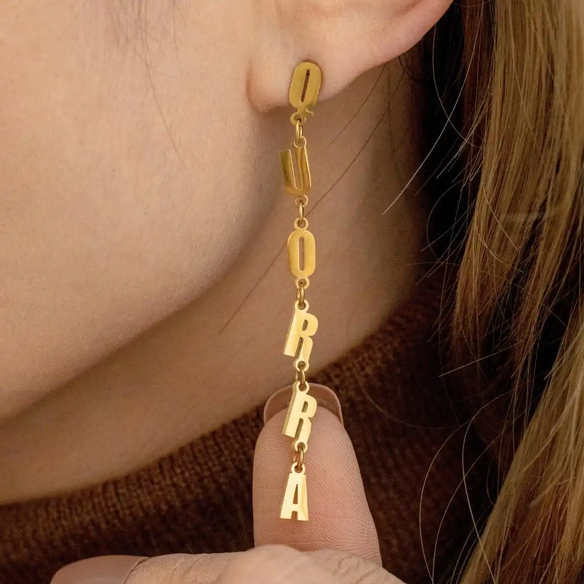 

Personalized Gold Initials Earrings Elegant Long Earrings Women Custom Stainless Steel Hanging Letter Earrings Christmas Gifts