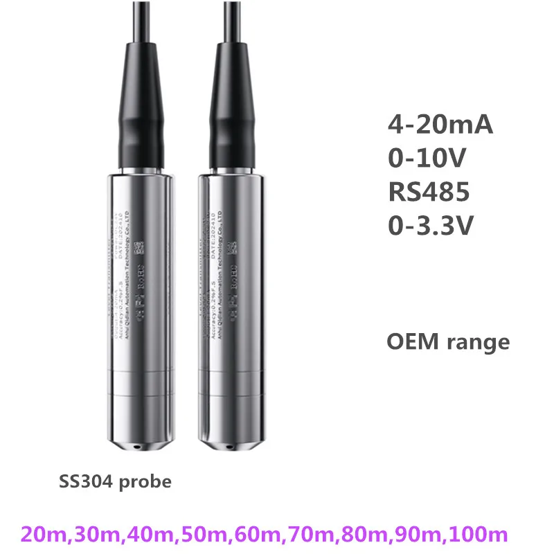 Hydrostati Level Sensor Analog Output 20m 30m 40m 50m 60m 80m 100m 4-20mA RS485 Tank Oil Fuel 0-10V Water Level Sensor