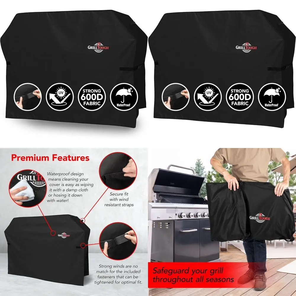 

72 Inch Heavy Duty Outdoor BBQ Grill Cover - Waterproof, Weatherproof, UV & Fade Resistant with Adjustable Straps - Black