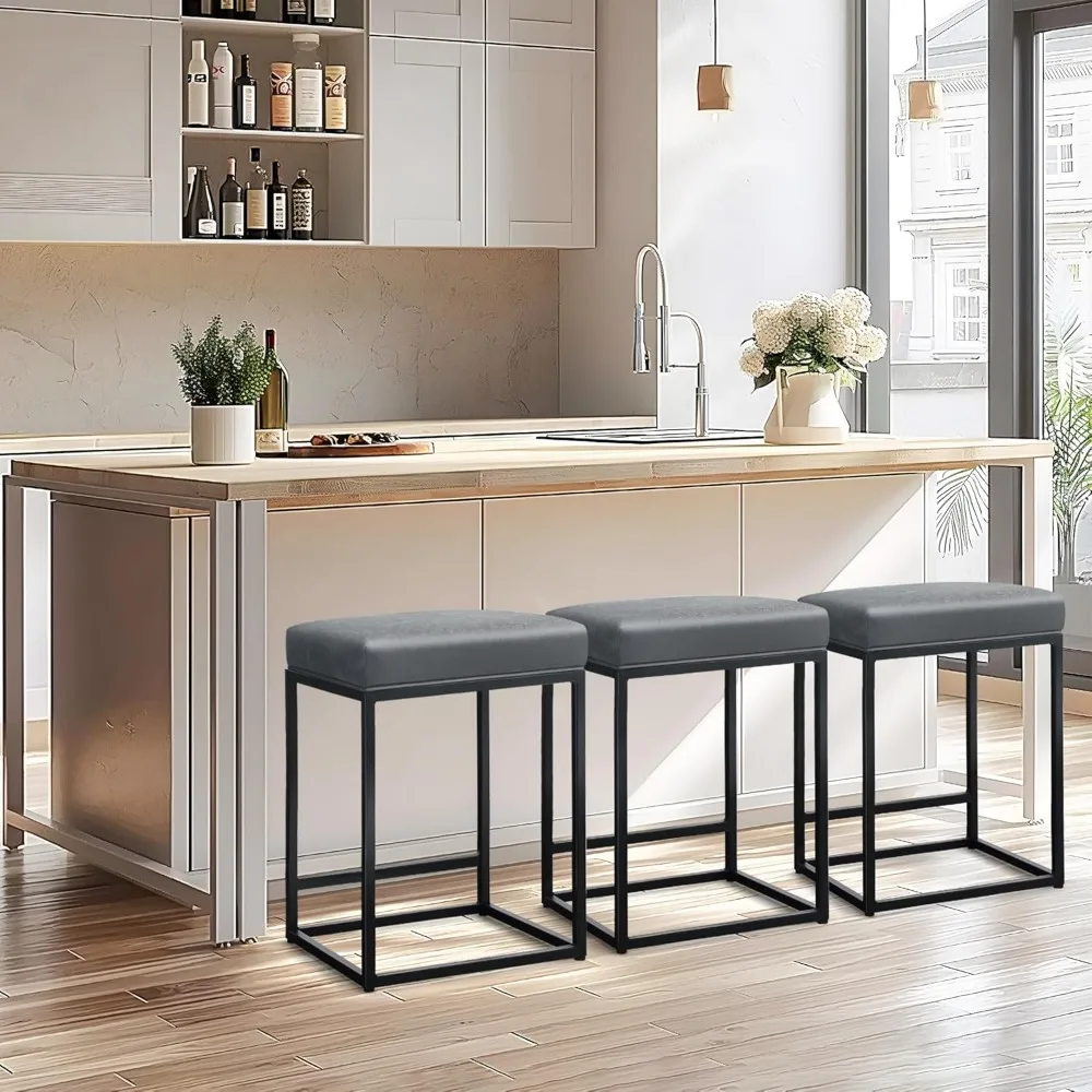

24 Inch Counter Height Bar Stools Set of 3, Upholstered Bar Stools for Kitchen Island, Counter Stools with Faux Leather Cushion