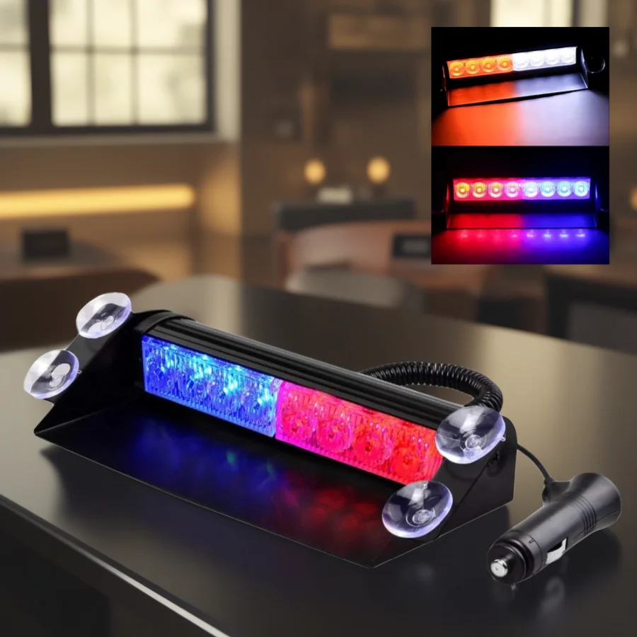 8 LED Warning Strobe light Car Police Emergency Flashing Light 3 Modes 12V Emergency Signal Lamps Red Blue Amber