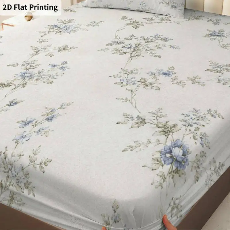 3Pcs Floralpastel Fitted Sheet Three Piece Set (1*Fitted Sheet + 2*Pillowcases, Coreless), Bedding Set