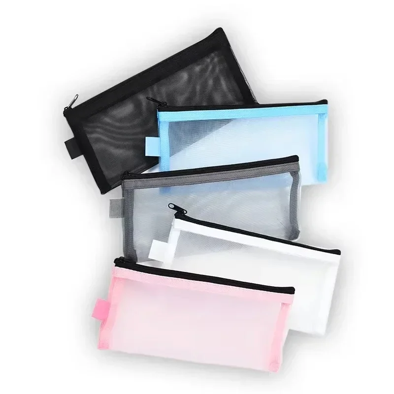 Mesh Cosmetic Bag Travel Wash Storage Zipper Makeup Pouch Pen Receipt Toiletry Organizer Lightweight Multi-purpose Accessory