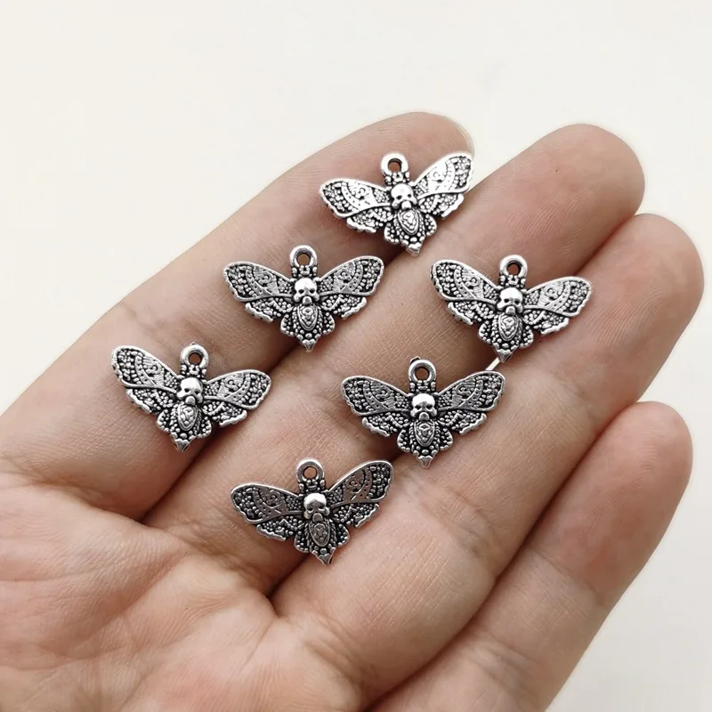 20Pcs/Lot 20x14mm Antique Silver Color Skull Butterfly Moth Charms Pendant For DIY Jewelry Making Jewelry Craft Findings