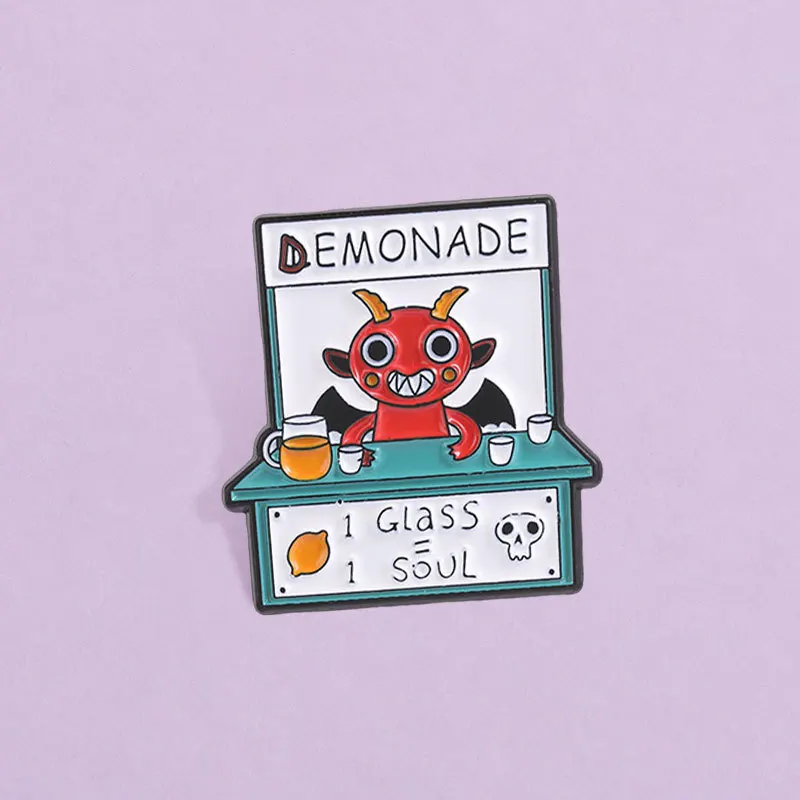 Funny Novelty Little Devil Lemonade Booth Brooch Cute Cartoon Alloy Badge Enamel Pins Decorative for DIY Clothing Hat Backpack