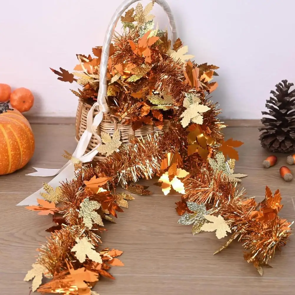 Artificial Maple Leaves Garland Autumn Harvest Party Decorations 78 Inch Fall Maple Leaf Garland Shiny Tinsel Twist Decoration