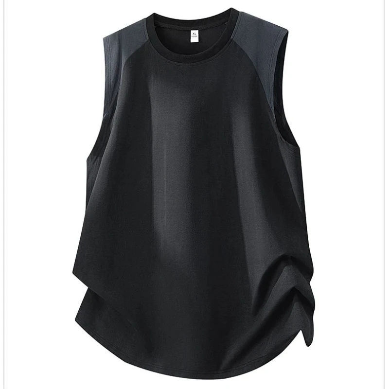 American Plus Size Men Color Block Ice Feel Sleeveless Tank Top Breathable Summer Sports Vest S 8XL